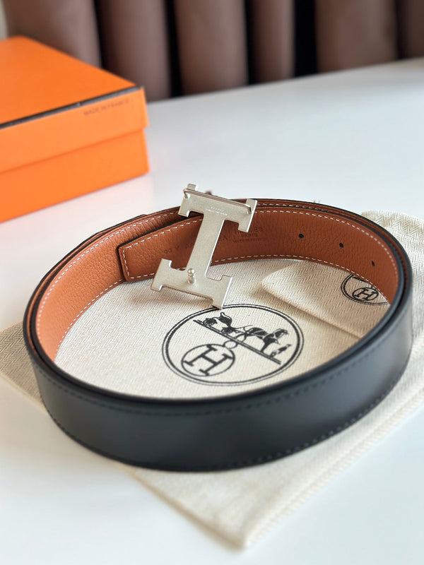 Cintura HM Silver H Buckle &amp; Reversible 32mm in pelle marrone mix nera 124655