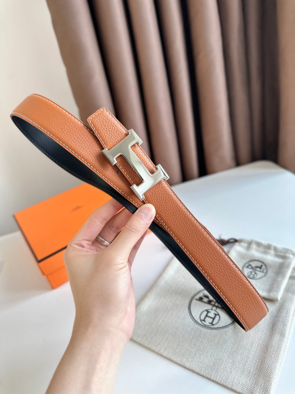 Cintura HM Silver H Buckle &amp; Reversible 32mm in pelle marrone mix nera 124655