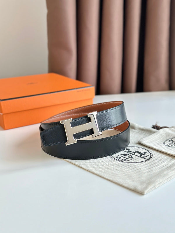 Cintura HM Silver H Buckle &amp; Reversible 32mm in pelle marrone mix nera 124655