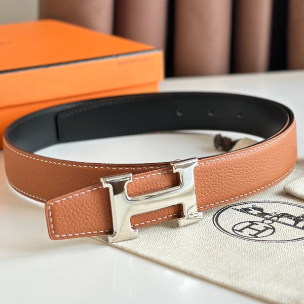 Cintura HM Silver H Buckle &amp; Reversible 32mm in pelle marrone mix nera 124655