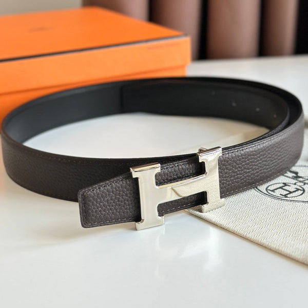 Cintura HM Silver H Buckle &amp; Reversible 32mm in pelle nera Ebony 124644