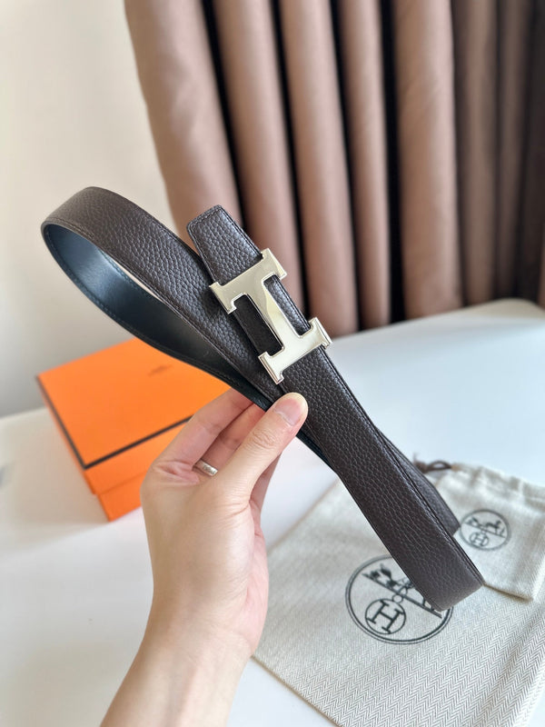 Cintura HM Silver H Buckle &amp; Reversible 32mm in pelle nera Ebony 124644