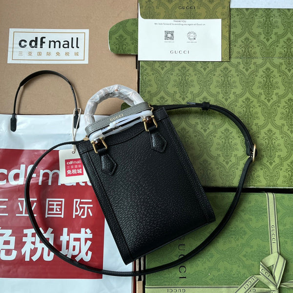 Gucci Diana Bamboo Mini Tote Bag in pelle di agnello nera 240108