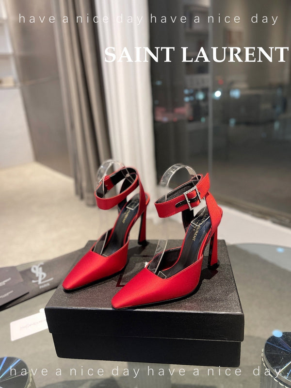 SL FANNY SLINGBACK PUMPS RED SATIN