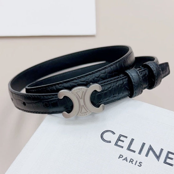 CEL Silver Buckle Belt 18mm Black Calfskin 176703