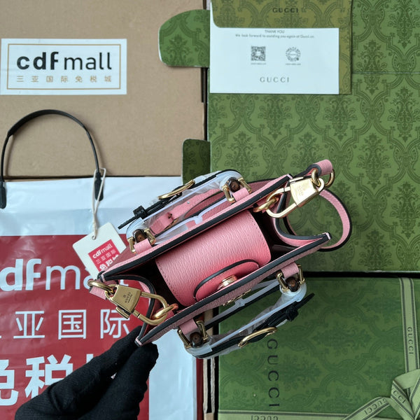 Gucci Diana Bamboo Mini Tote Bag in pelle di agnello rosa 240109