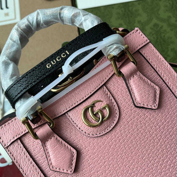 Gucci Diana Bamboo Mini Tote Bag in pelle di agnello rosa 240109