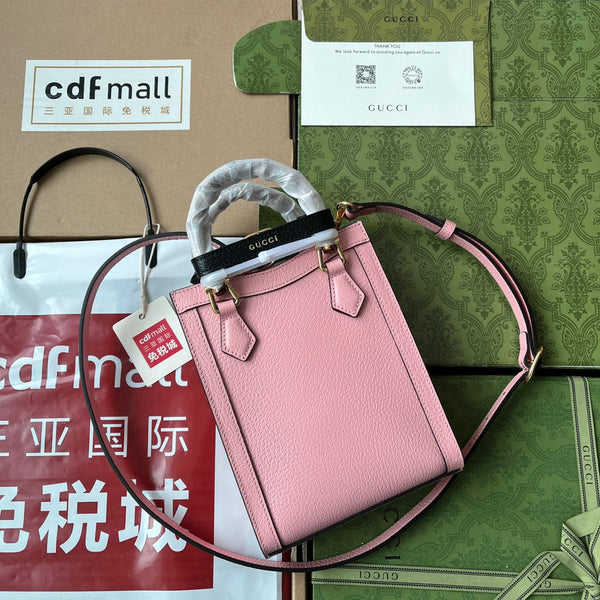Gucci Diana Bamboo Mini Tote Bag in pelle di agnello rosa 240109