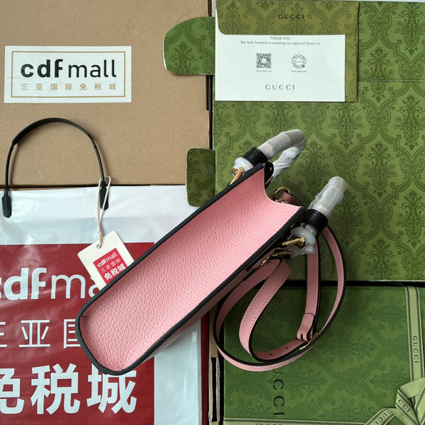Gucci Diana Bamboo Mini Tote Bag in pelle di agnello rosa 240109