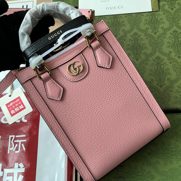 Gucci Diana Bamboo Mini Tote Bag in pelle di agnello rosa 240109