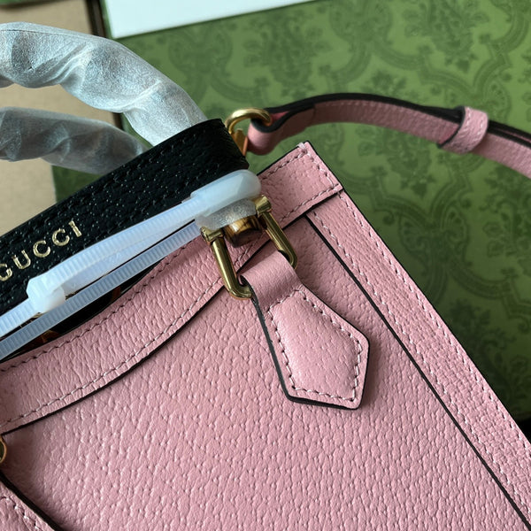 Gucci Diana Bamboo Mini Tote Bag in pelle di agnello rosa 240109