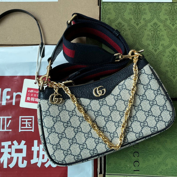 Gucci Ophidia Bag Blue Beige Leather Canvas 239801