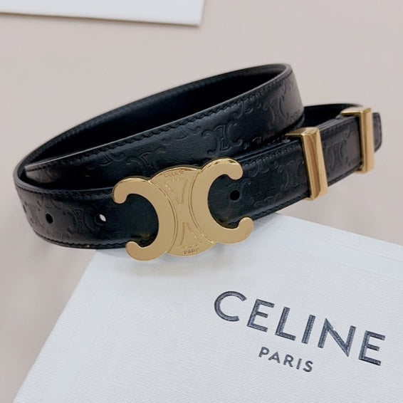 CEL Gold Buckle Belt 25mm Black Calfskin 176706