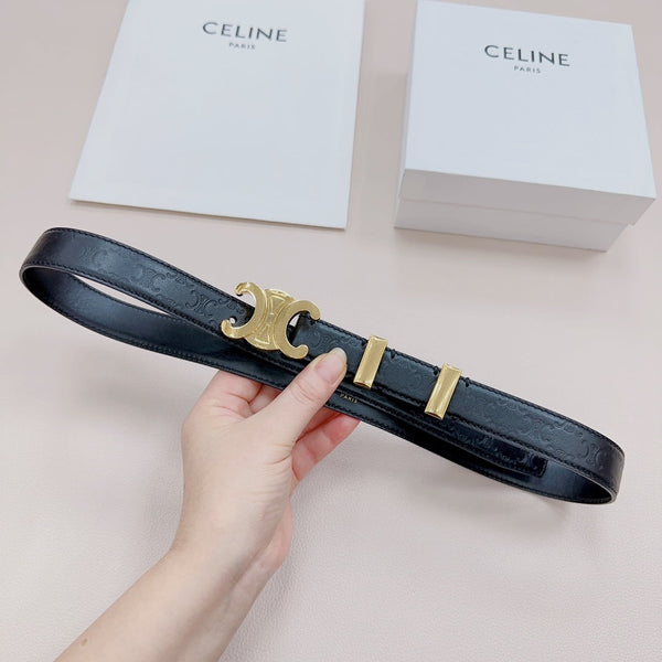 CEL Gold Buckle Belt 25mm Black Calfskin 176706