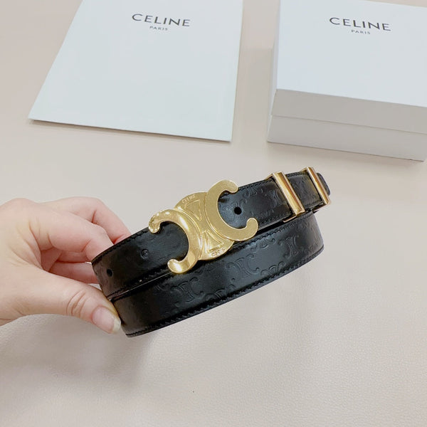 CEL Gold Buckle Belt 25mm Black Calfskin 176706