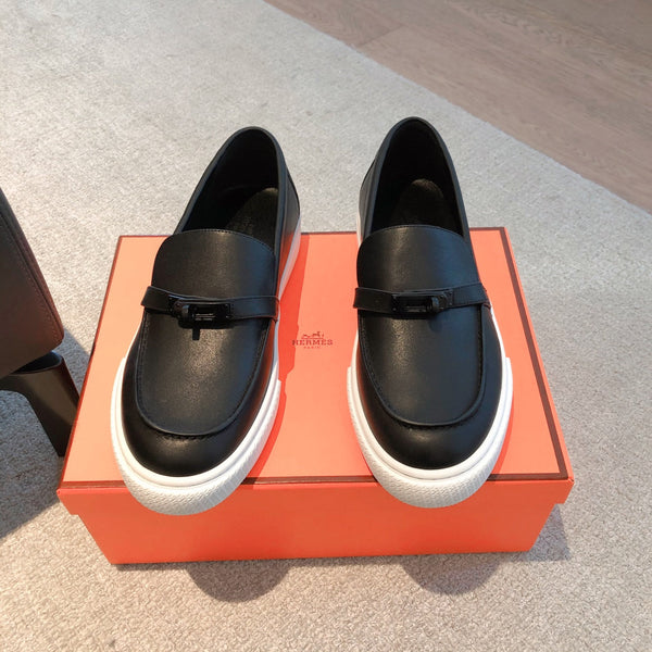 SNEAKER SLIP-ON HM GAME IN PELLE DI VITELLO NERA E BIANCA