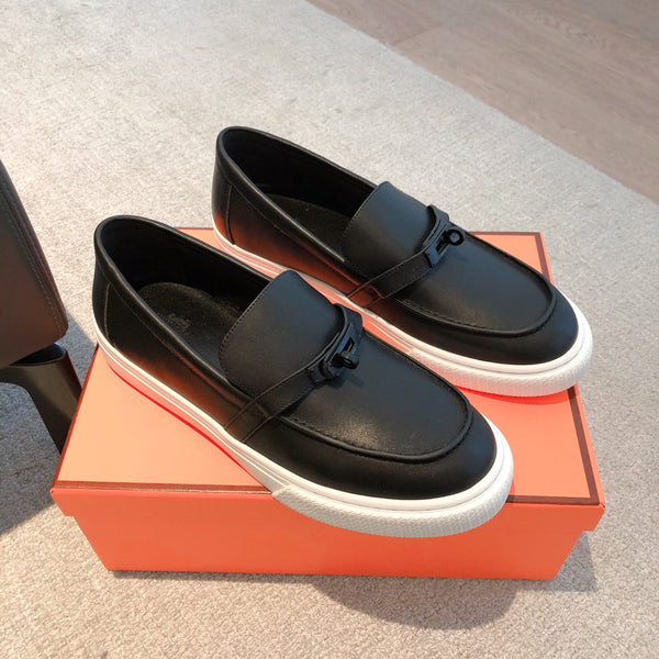 SNEAKER SLIP-ON HM GAME IN PELLE DI VITELLO NERA E BIANCA