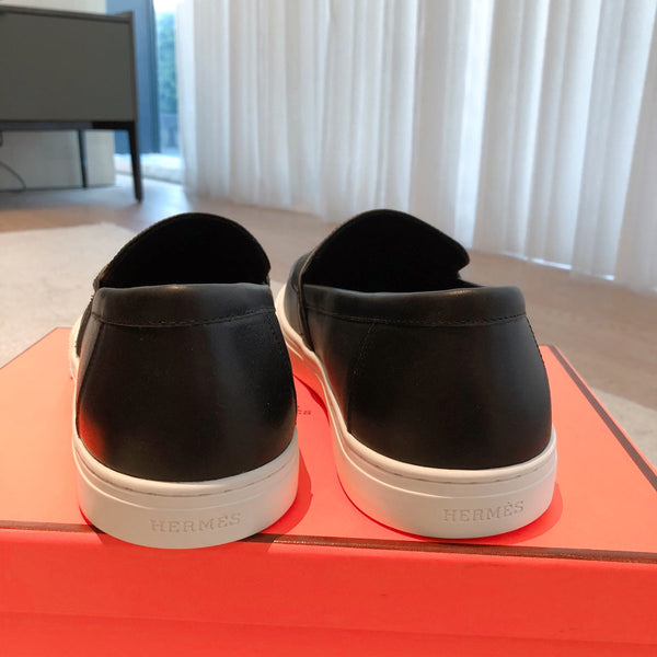 SNEAKER SLIP-ON HM GAME IN PELLE DI VITELLO NERA E BIANCA