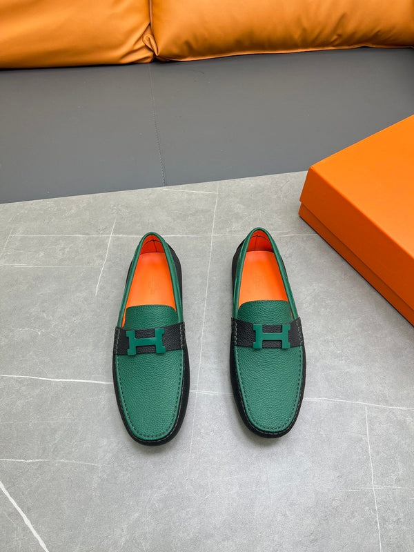 MOCASSINO HM H-LOGO IN PELLE DI VITELLO VERDE PINO E NERA