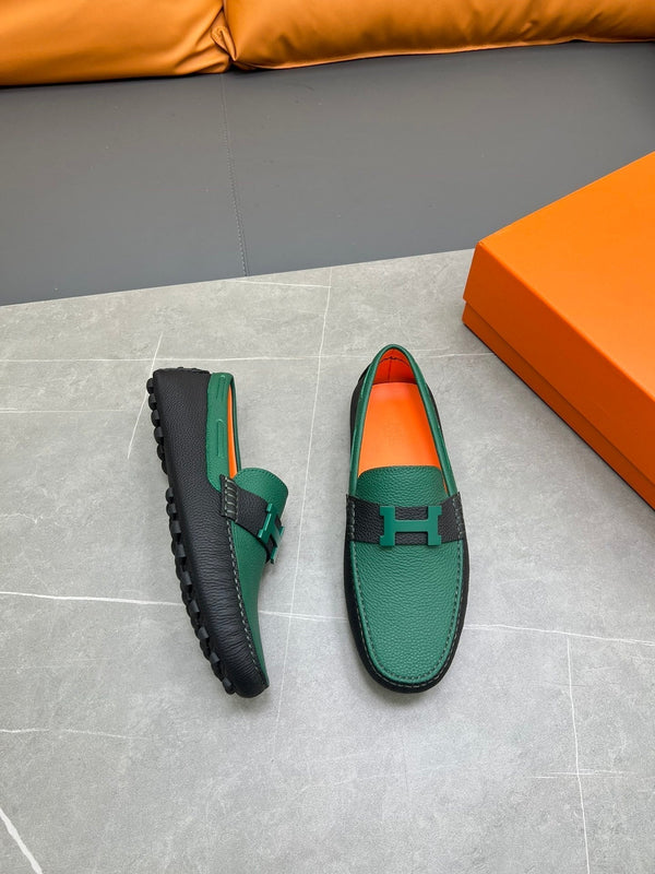 MOCASSINO HM H-LOGO IN PELLE DI VITELLO VERDE PINO E NERA
