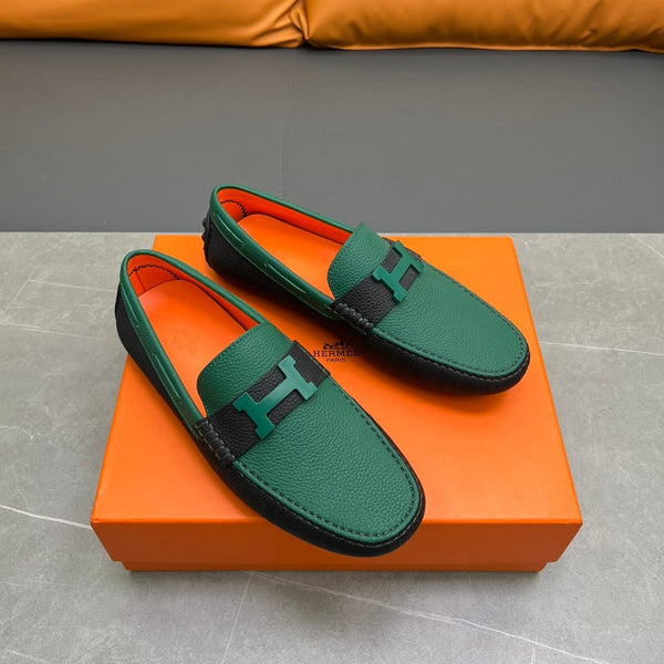 MOCASSINO HM H-LOGO IN PELLE DI VITELLO VERDE PINO E NERA