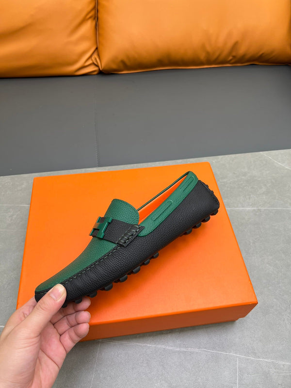 MOCASSINO HM H-LOGO IN PELLE DI VITELLO VERDE PINO E NERA