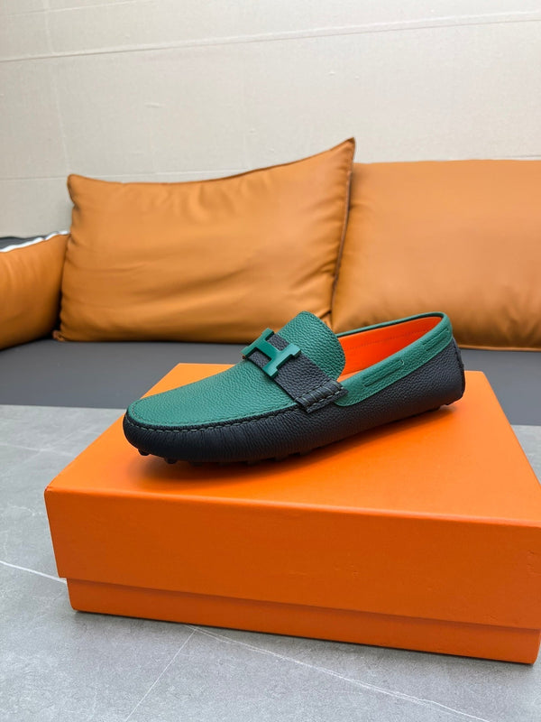 MOCASSINO HM H-LOGO IN PELLE DI VITELLO VERDE PINO E NERA