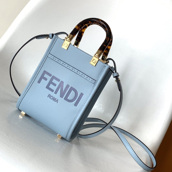 Borsa shopper Fend Mini Sunshine 18 in pelle blu 