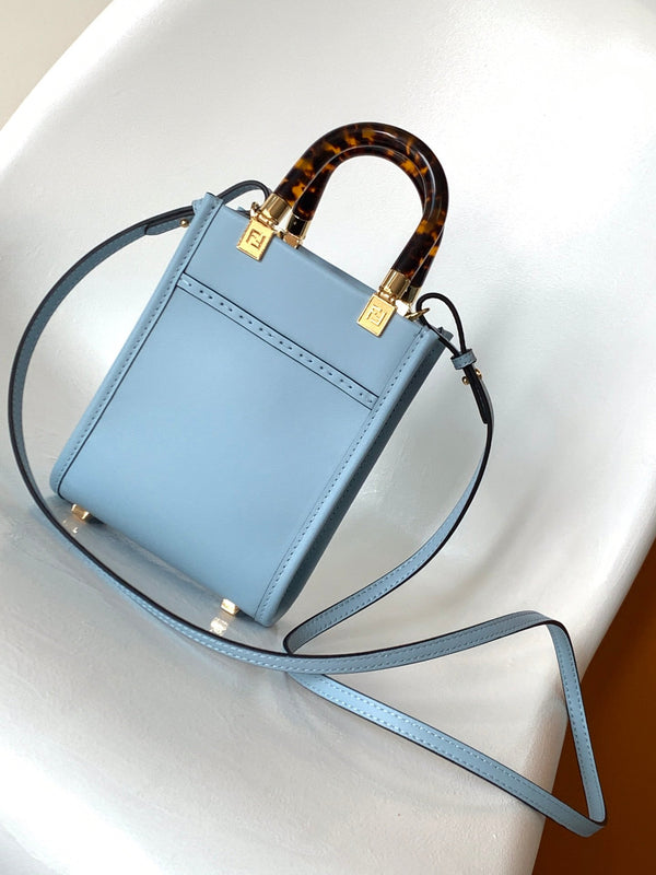 Borsa shopper Fend Mini Sunshine 18 in pelle blu 