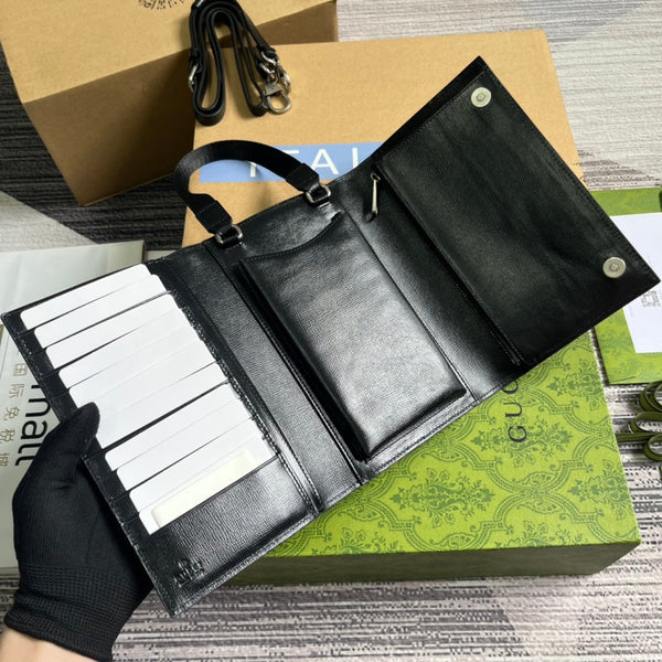 POCHETTE CON CHIUSURA GG 20 IN TELA NERA E PELLE DI VITELLO