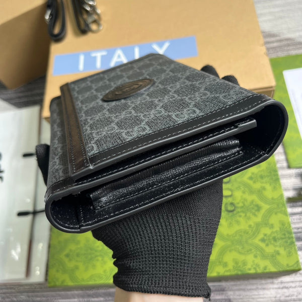 POCHETTE CON CHIUSURA GG 20 IN TELA NERA E PELLE DI VITELLO