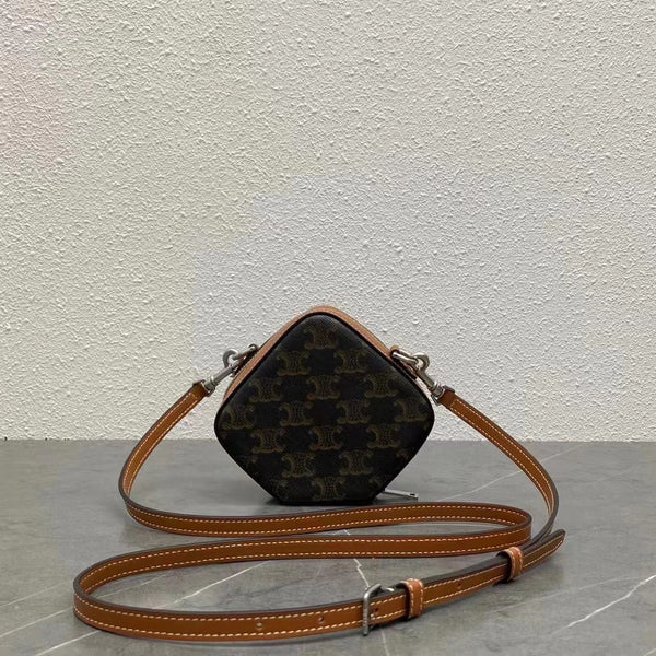 Celine Cube Box Bag Triomphe Black Brown Canvas & Calfskin