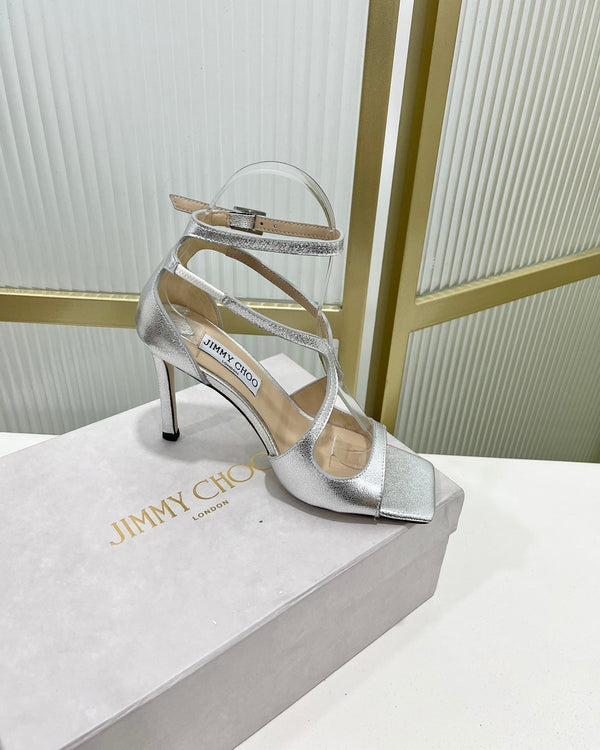 Jimmy Azia 95 In Silver Cowhide Sandals 587709
