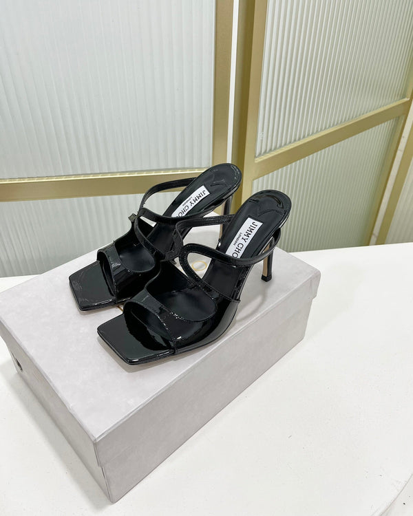 Jimmy Anise 85 in pelle di vacchetta lucida nera Mules 587694