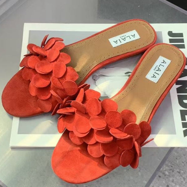 Ciabatte Alaia 25 Flower in pelle di pecora arancione 293159
