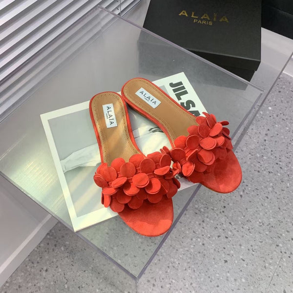Ciabatte Alaia 25 Flower in pelle di pecora arancione 293159