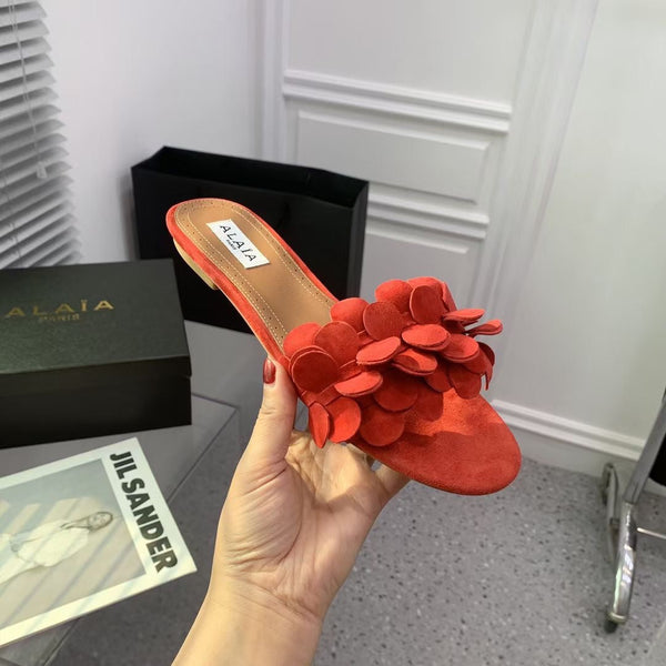 Ciabatte Alaia 25 Flower in pelle di pecora arancione 293159