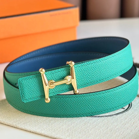 Fibbia HM Gold Mors H e cintura reversibile da 24 mm in pelle blu verde 125357