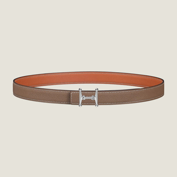 Fibbia HM Silver Mors H e cintura reversibile da 24 mm in pelle arancione beige 125356