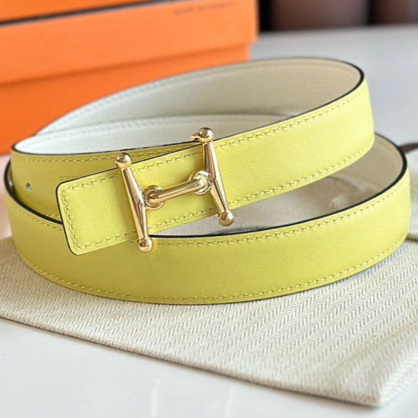 Fibbia HM Gold Mors H e cintura reversibile da 24 mm in pelle giallo beige 125368