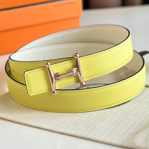 HM Pink Gold Mors H buckle & Reversible 24 mm belt Yellow Beige leather 125366