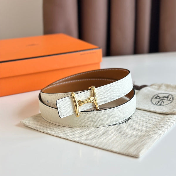 Fibbia HM Gold Mors H e cintura reversibile da 24 mm in pelle marrone bianca 125364