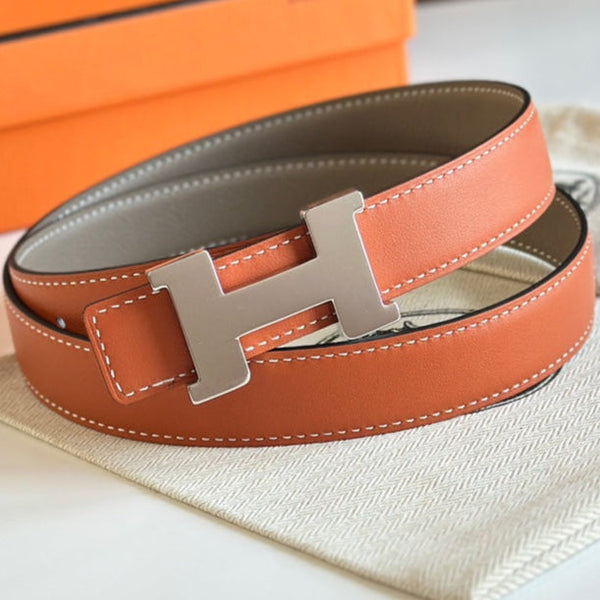 Cintura HM Silver Constance &amp; Reverible in pelle marrone etoupe 125372