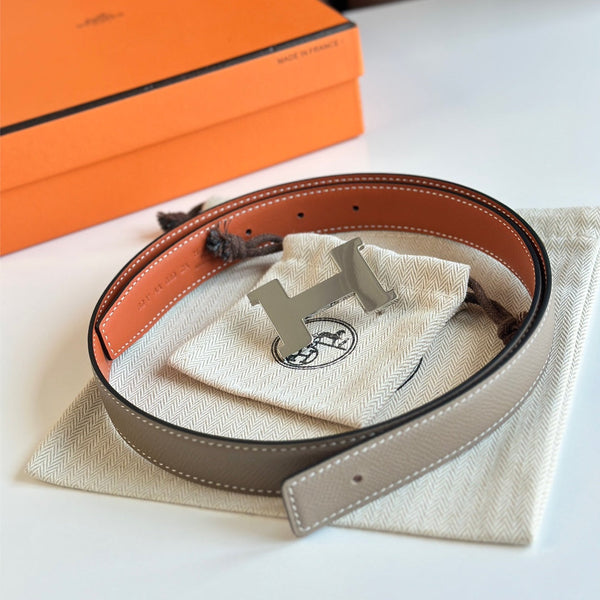 Cintura HM Silver Constance &amp; Reverible in pelle marrone etoupe 125372