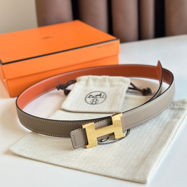 Cintura HM Gold Constance &amp; Reverible in pelle marrone etoupe 125371