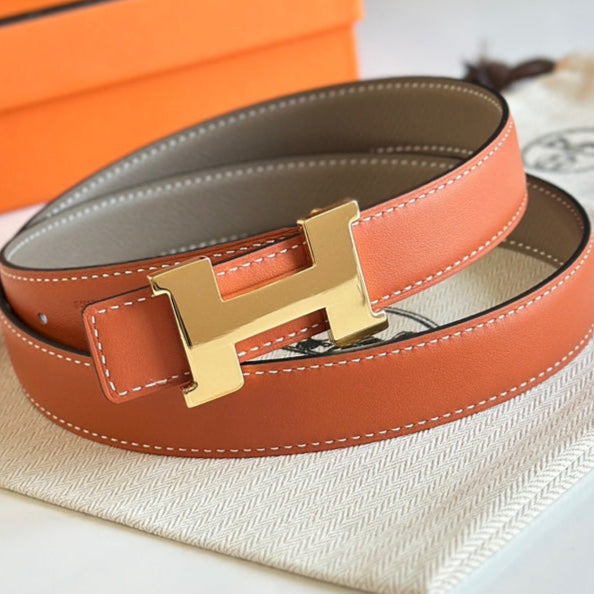 Cintura HM Gold Constance &amp; Reverible in pelle marrone etoupe 125371