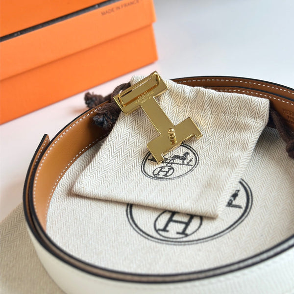 Cintura HM Gold Constance &amp; Reverible in pelle marrone bianca 125376