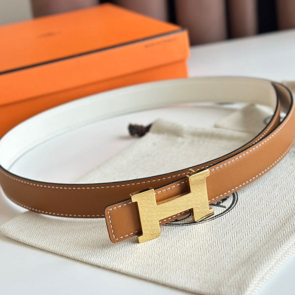 Cintura HM Gold Constance &amp; Reverible in pelle marrone bianca 125376