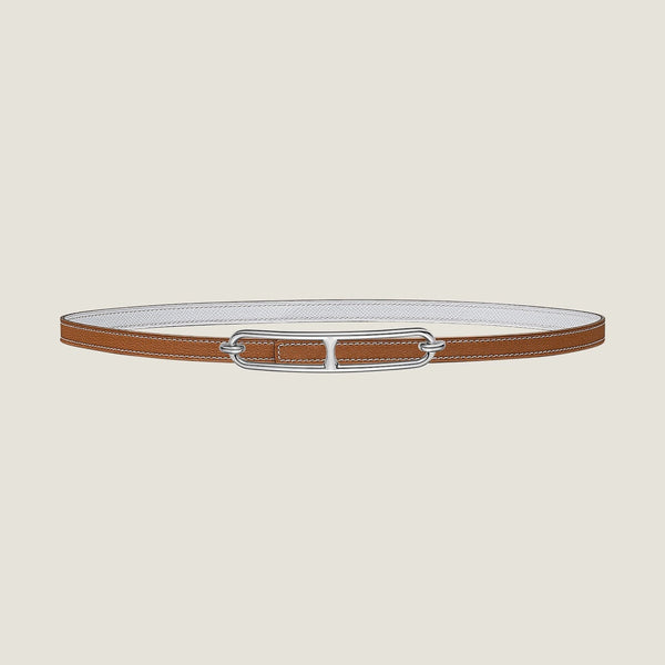 FIBBIA HM ROULIS E CINTURINO REVERSIBILE IN PELLE MARRONE CANNELLA E BIANCO 13 MM FERRAMENTA ARGENTO