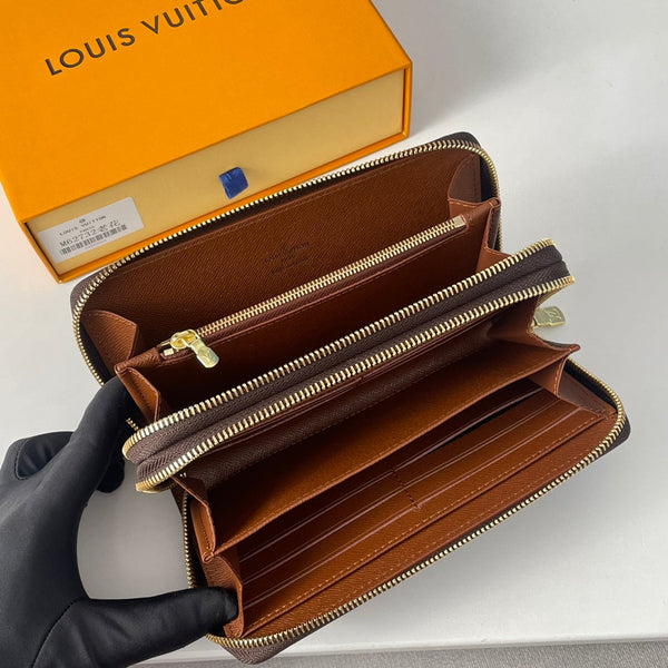 Portafoglio LV Double Zippy XL in tela monogramma marrone 221554
